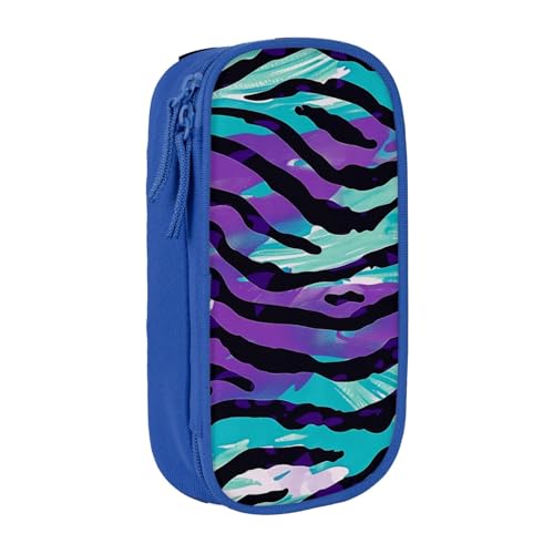 KCGSDEGV Schwarzes Federmäppchen mit Zebrastreifen, Camouflage-Druck, großes Fassungsvermögen, niedliches Federmäppchen, Schreibwaren-Organizer, Box für Schule, Mädchen, Jungen, blau, Einheitsgröße, von KCGSDEGV