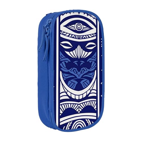 KCGSDEGV Schwarzes Federmäppchen mit blauem polynesischem Maori-Stammes-Muster, großes Fassungsvermögen, niedliches Federmäppchen, Schreibwaren-Organizer, Box für Schule, Mädchen, Jungen, blau, von KCGSDEGV