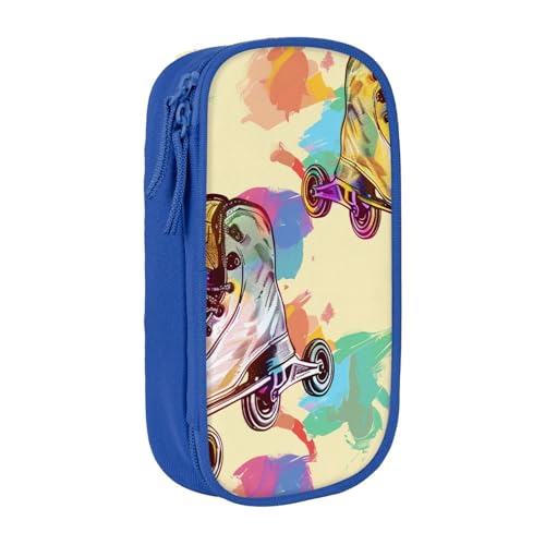 KCGSDEGV Schwarzes Federmäppchen mit bunten Rollschuhen, großes Fassungsvermögen, niedliches Federmäppchen, Schreibwaren-Organizer, Box für Schule, Mädchen, Jungen, blau, Einheitsgröße, Schulranzen von KCGSDEGV