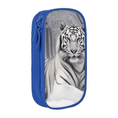 KCGSDEGV Schwarzes Federmäppchen mit dem wilden weißen Tiger, großes Fassungsvermögen, niedliches Federmäppchen, Schreibwaren-Organizer, Box für Schule, Mädchen, Jungen, blau, Einheitsgröße, von KCGSDEGV
