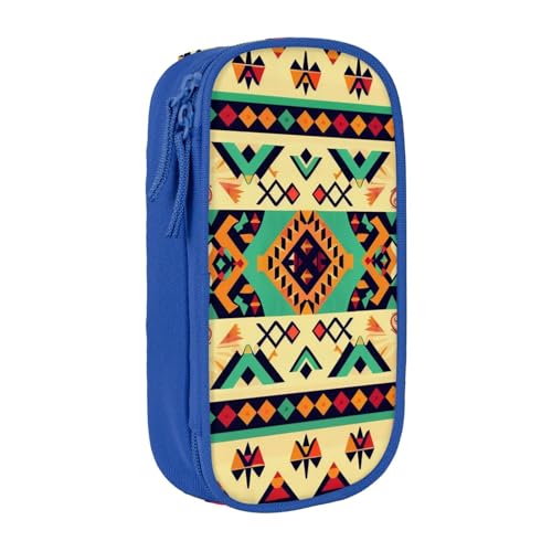 KCGSDEGV Schwarzes Federmäppchen mit ethnischem geometrischem Muster, großes Fassungsvermögen, niedliches Federmäppchen, Schreibwaren-Organizer, Box für Schule, Mädchen, Jungen, blau, Einheitsgröße, von KCGSDEGV