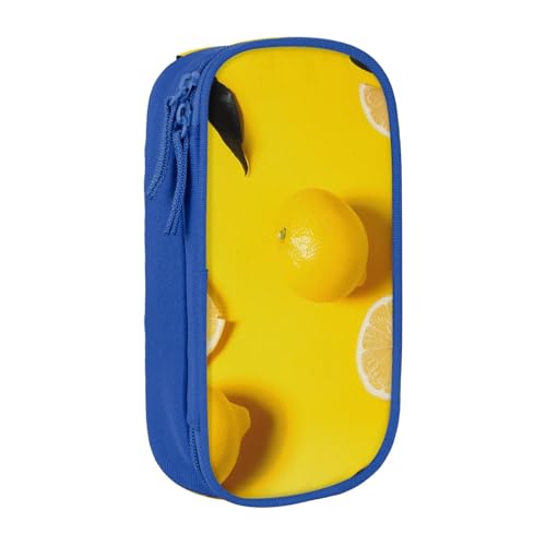 KCGSDEGV Schwarzes Federmäppchen mit gelbem Zitronen-Druck, großes Fassungsvermögen, niedliches Federmäppchen, Schreibwaren-Organizer, Box für Schule, Mädchen, Jungen, blau, Einheitsgröße, Schulranzen von KCGSDEGV