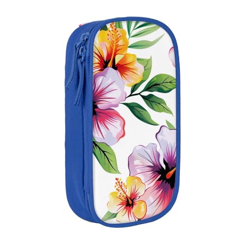 KCGSDEGV Schwarzes Federmäppchen mit hawaiianischem Blumendruck, 1 Stück, großes Fassungsvermögen, niedliches Federmäppchen, Schreibwaren-Organizer, Box für Schule, Mädchen, Jungen, blau, von KCGSDEGV