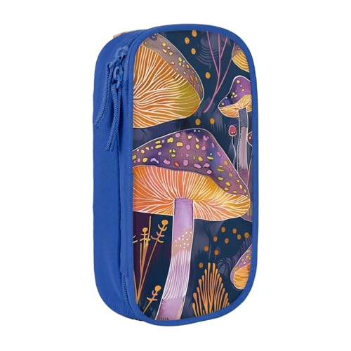 KCGSDEGV Schwarzes Federmäppchen mit hellen Pilzen bedruckt, großes Fassungsvermögen, niedliches Federmäppchen, Schreibwaren-Organizer, Box für Schule, Mädchen, Jungen, blau, Einheitsgröße, von KCGSDEGV