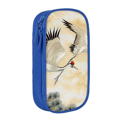 KCGSDEGV Schwarzes Federmäppchen mit japanischen Vögeln und fliegenden Malereien, großes Fassungsvermögen, niedliches Federmäppchen, Schreibwaren-Organizer, Box für Schule, Mädchen, Jungen, blau, von KCGSDEGV