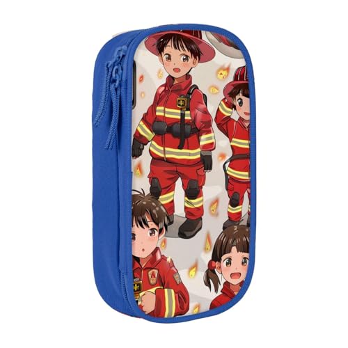 KCGSDEGV Schwarzes Federmäppchen mit kleinen Jungen und Mädchen in Feuerwehrleuten bedruckt, großes Fassungsvermögen, niedliches Federmäppchen, Schreibwaren-Organizer, Box für Schule, Mädchen, Jungen, von KCGSDEGV