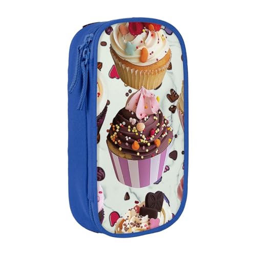 KCGSDEGV Schwarzes Federmäppchen mit köstlichen Cupcakes bedruckt, großes Fassungsvermögen, niedliches Federmäppchen, Schreibwaren-Organizer, Box für Schule, Mädchen, Jungen, blau, Einheitsgröße, von KCGSDEGV