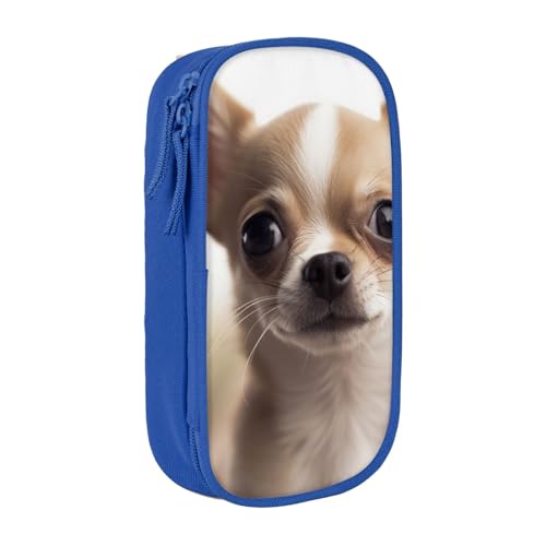 KCGSDEGV Schwarzes Federmäppchen mit lustigem Chihuahua-Druck, großes Fassungsvermögen, niedliches Federmäppchen, Schreibwaren-Organizer, Box für Schule, Mädchen, Jungen, blau, Einheitsgröße, von KCGSDEGV