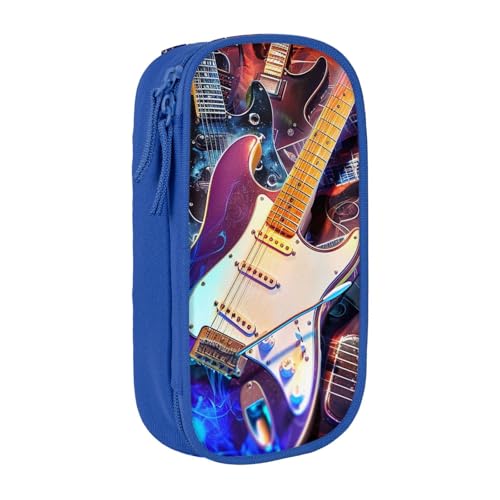 KCGSDEGV Schwarzes Federmäppchen mit magischer E-Gitarre und Musik, großes Fassungsvermögen, niedliches Federmäppchen, Schreibwaren-Organizer, Box für Schule, Mädchen, Jungen, blau, Einheitsgröße, von KCGSDEGV