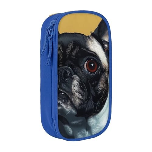 KCGSDEGV Schwarzes Federmäppchen mit niedlichem Mops-Aufdruck, großes Fassungsvermögen, niedliches Federmäppchen, Schreibwaren-Organizer, Box für Schule, Mädchen, Jungen, blau, Einheitsgröße, von KCGSDEGV