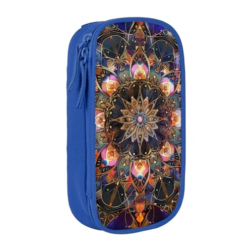 KCGSDEGV Schwarzes Federmäppchen mit rechteckigem Mandala-Kunstdruck, großes Fassungsvermögen, niedliches Federmäppchen, Schreibwaren-Organizer, Box für Schule, Mädchen, Jungen, blau, Einheitsgröße, von KCGSDEGV
