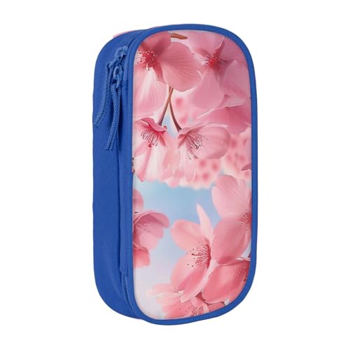 KCGSDEGV Schwarzes Federmäppchen mit rosa Kirschblüten bedruckt, großes Fassungsvermögen, niedliches Federmäppchen, Schreibwaren-Organizer, Box für Schule, Mädchen, Jungen, blau, Einheitsgröße, von KCGSDEGV