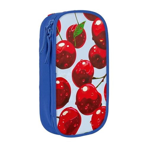 KCGSDEGV Schwarzes Federmäppchen mit roten Kirschen bedruckt, großes Fassungsvermögen, niedliches Federmäppchen, Schreibwaren-Organizer, Box für Schule, Mädchen, Jungen, blau, Einheitsgröße, von KCGSDEGV