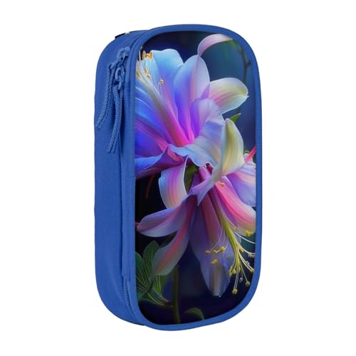 KCGSDEGV Schwarzes Federmäppchen mit schönem Blumendruck, großes Fassungsvermögen, niedliches Federmäppchen, Schreibwaren-Organizer, Box für Schule, Mädchen, Jungen, blau, Einheitsgröße, Schulranzen von KCGSDEGV