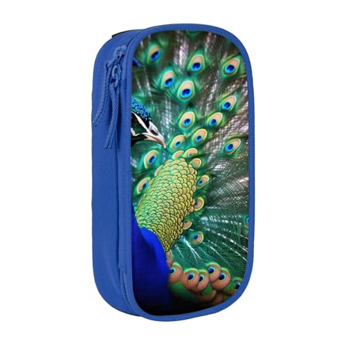 KCGSDEGV Schwarzes Federmäppchen mit schönem Pfauen-Druck, großes Fassungsvermögen, niedliches Federmäppchen, Schreibwaren-Organizer, Box für Schule, Mädchen, Jungen, blau, Einheitsgröße, Schulranzen von KCGSDEGV