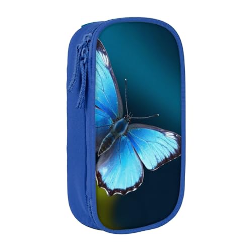 KCGSDEGV Schwarzes Federmäppchen mit schönem blauen Schmetterling bedruckt, großes Fassungsvermögen, niedliches Federmäppchen, Schreibwaren-Organizer, Box für Schule, Mädchen, Jungen, blau, von KCGSDEGV