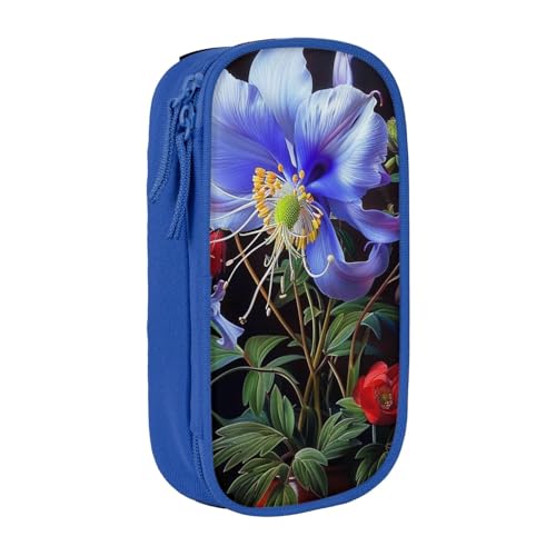 KCGSDEGV Schwarzes Federmäppchen mit schönen Blumen, 1 bedruckt, großes Fassungsvermögen, niedliches Federmäppchen, Schreibwaren-Organizer, Box für Schule, Mädchen, Jungen, blau, Einheitsgröße, von KCGSDEGV