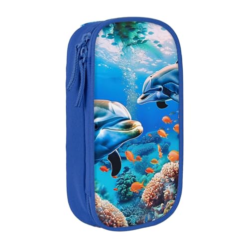 KCGSDEGV Schwarzes Federmäppchen mit schöner Unterwasserwelt, Delfine, Koralle, großes Fassungsvermögen, niedliches Federmäppchen, Schreibwaren-Organizer, Box für Schule, Mädchen, Jungen, blau, von KCGSDEGV