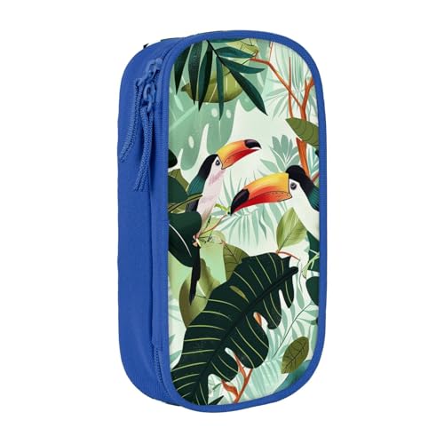 KCGSDEGV Schwarzes Federmäppchen mit tropischen Blättern und Vögeln, großes Fassungsvermögen, niedliches Federmäppchen, Schreibwaren-Organizer, Box für Schule, Mädchen, Jungen, blau, Einheitsgröße, von KCGSDEGV