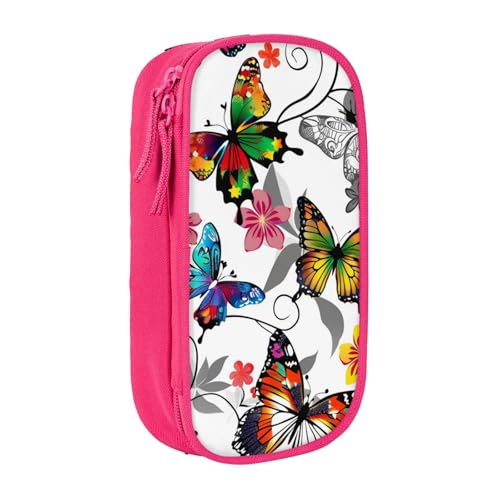 KCGSDEGV Schwarzes Federmäppchen mit weißem Blumenmuster, bunte Schmetterlinge, Kunstdruck, großes Fassungsvermögen, niedliches Federmäppchen, Schreibwaren-Organizer, Box für Schule, Mädchen, Jungen, von KCGSDEGV