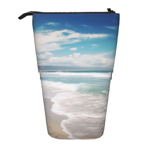 KCGSDEGV Sea Beach Prints Stehendes erweiterbares Federmäppchen Organizer für Schulstifte, Make-up & Reisen für Studenten & Künstler, Schwarz , Einheitsgröße, Schulranzen von KCGSDEGV