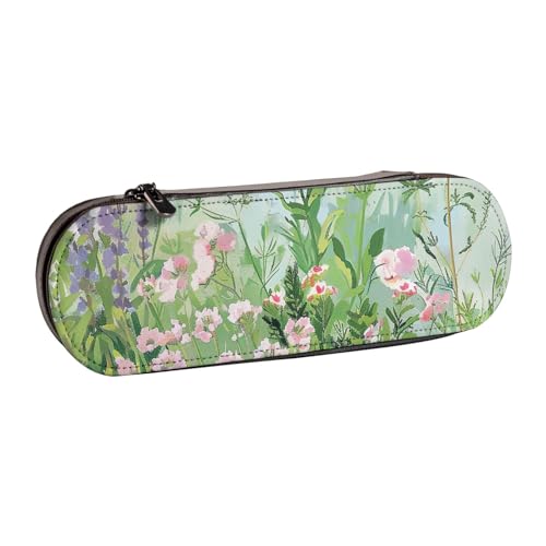 KCGSDEGV Springtime Federmäppchen mit Kräutergarten für Schule, Mädchen, Jungen, niedliches Leder-Federmäppchen mit Reißverschluss, Schreibwaren-Organizer-Box, Schwarz , Einheitsgröße, Schulranzen von KCGSDEGV