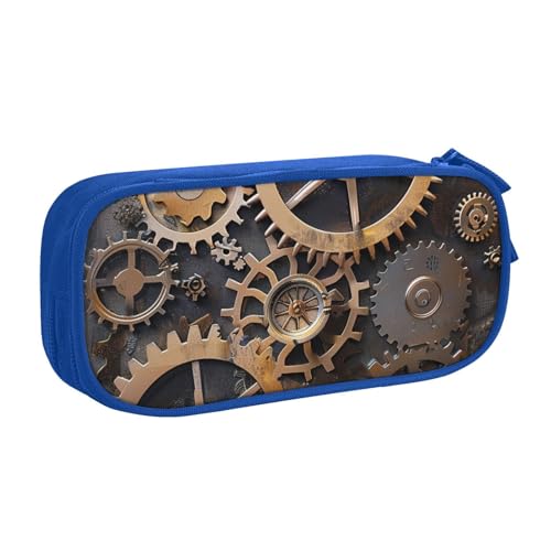 KCGSDEGV Steampunk Federmäppchen mit mechanischen Zahnrädern, bedruckt, für Schule, Mädchen, Jungen, großes Fassungsvermögen, niedliches Federmäppchen, Schreibwaren-Organizer, Box, schwarz, blau, von KCGSDEGV