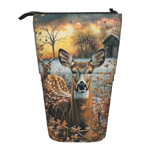 KCGSDEGV Stehendes Federmäppchen mit Camouflage-Hirsch-Aufdruck, erweiterbar, Organizer für Schulstifte, Make-up und Reisen, für Studenten und Künstler, Schwarz , Einheitsgröße, Schulranzen von KCGSDEGV