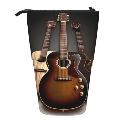 KCGSDEGV Stehendes Federmäppchen mit Gitarrendrucken, erweiterbar, Organizer für Schulstifte, Make-up und Reisen, für Studenten und Künstler, Schwarz , Einheitsgröße, Schulranzen von KCGSDEGV
