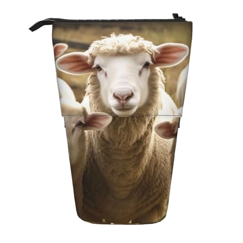 KCGSDEGV Stehendes Federmäppchen mit Schaf- und Lämmer-Aufdruck, erweiterbar, Organizer für Schulstifte, Make-up und Reisen, für Studenten und Künstler, Schwarz , Einheitsgröße, Schulranzen von KCGSDEGV
