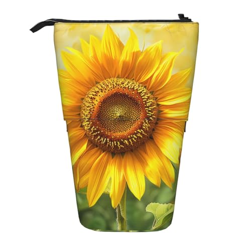 KCGSDEGV Stehendes Federmäppchen mit Sonnenblumen-Aufdruck, erweiterbar, Organizer für Schule, Stifte, Make-up und Reisen, für Studenten und Künstler, Schwarz , Einheitsgröße, Schulranzen von KCGSDEGV