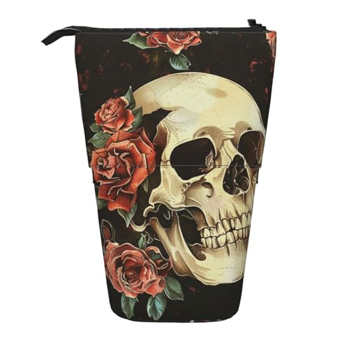 KCGSDEGV Stehendes Federmäppchen mit Totenkopf-Motiv, erweiterbar, für Schule, Make-up, Reisen, Studenten und Künstler, Schwarz , Einheitsgröße, Schulranzen von KCGSDEGV