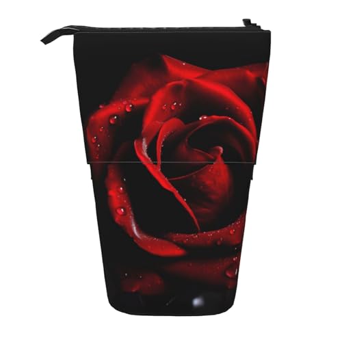 KCGSDEGV Stehendes Federmäppchen mit roten Rosen-Aufdrucken, erweiterbar, Organizer für Schule, Stifte, Make-up und Reisen, für Studenten und Künstler, Schwarz , Einheitsgröße, Schulranzen von KCGSDEGV