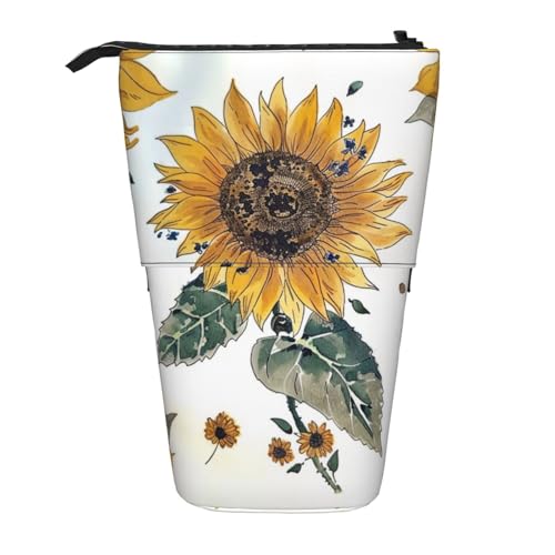 KCGSDEGV Stehendes erweiterbares Federmäppchen mit Sonnenblumen-Aufdruck, Organizer für Schulstifte, Make-up und Reisen, für Studenten und Künstler, Schwarz , Einheitsgröße, Schulranzen von KCGSDEGV