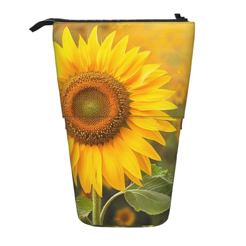 KCGSDEGV Stehendes erweiterbares Federmäppchen mit Sonnenblumen-Aufdruck, Organizer für Schulstifte, Make-up und Reisen, für Studenten und Künstler, Schwarz , Einheitsgröße, Schulranzen von KCGSDEGV