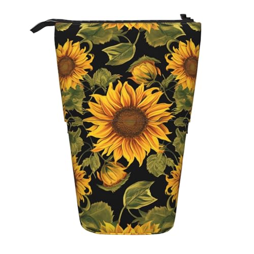 KCGSDEGV Stehendes erweiterbares Federmäppchen mit Sonnenblumen-Muster, Organizer für Schule, Make-up, Reisen, Studenten und Künstler, Schwarz , Einheitsgröße, Schulranzen von KCGSDEGV