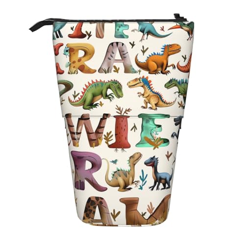KCGSDEGV Stilvolle Lernalphabete mit Dinosaurier-Drucken, Stehendes erweiterbares Federmäppchen, Organizer für Schulstifte, Make-up & Reisen für Schüler & Künstler, Schwarz , Einheitsgröße, von KCGSDEGV