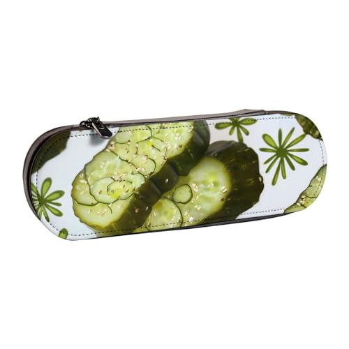 KCGSDEGV Sushi Dill Pickles Bedrucktes Federmäppchen für Schule, Mädchen, Jungen, niedliches Leder-Federmäppchen mit Reißverschluss, Schreibwaren-Organizer-Box, Schwarz , Einheitsgröße, Schulranzen von KCGSDEGV
