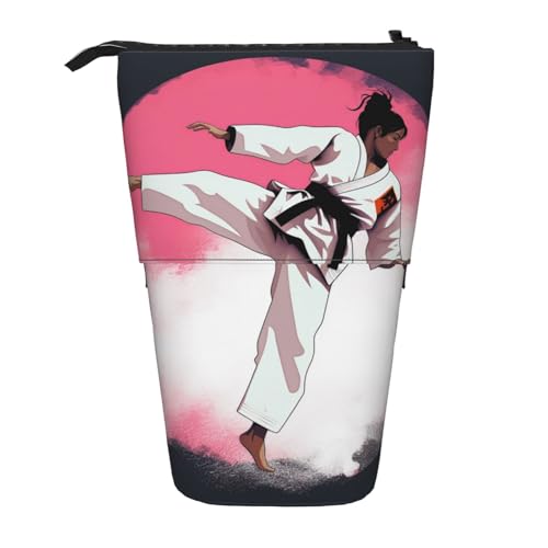 KCGSDEGV Taekwondo Design Prints Stehendes erweiterbares Federmäppchen Organizer für Schulstifte, Make-up & Reisen für Studenten & Künstler, Schwarz , Einheitsgröße, Schulranzen von KCGSDEGV