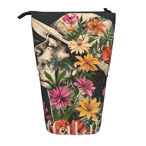 KCGSDEGV Thug Life Federmäppchen mit Blumendrucken, stehend, erweiterbar, Organizer für Schule, Stifte, Make-up und Reisen, für Studenten und Künstler, Schwarz , Einheitsgröße, Schulranzen von KCGSDEGV