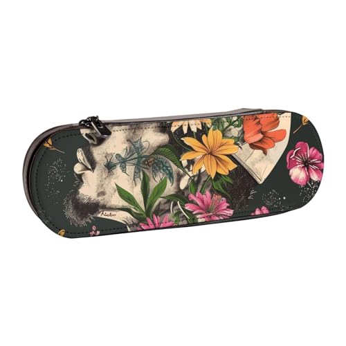 KCGSDEGV Thug Life Federmäppchen mit Blumenmuster, für Schule, Mädchen, Jungen, niedliches Leder-Federmäppchen mit Reißverschluss, Schreibwaren-Organizer-Box, Schwarz , Einheitsgröße, Schulranzen von KCGSDEGV