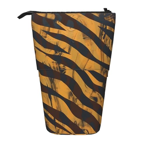 KCGSDEGV Tiger Stripe Prints Stehendes erweiterbares Federmäppchen Organizer für Schulstifte, Make-up & Reisen für Studenten & Künstler, Schwarz , Einheitsgröße, Schulranzen von KCGSDEGV