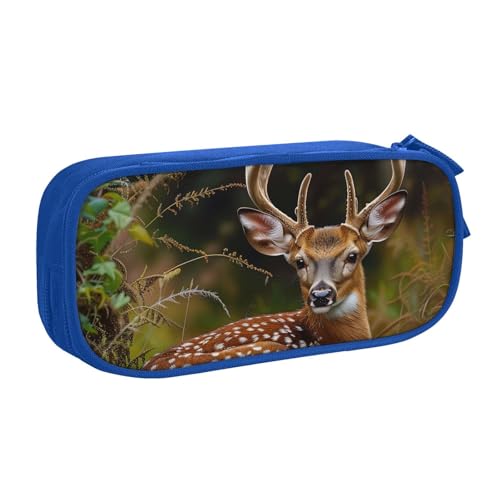 KCGSDEGV Whitetail Rehkitz in Wildnis, bedrucktes Federmäppchen für Schule, Mädchen, Jungen, großes Fassungsvermögen, niedliches Federmäppchen, Schreibwaren-Organizer-Box, schwarz, blau, von KCGSDEGV