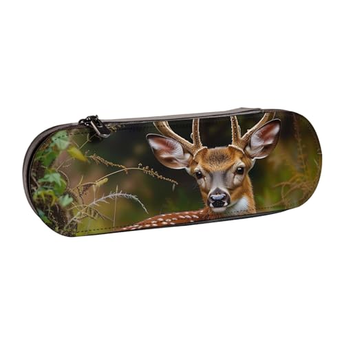 KCGSDEGV Whitetail Rehkitz in Wildnis Hirsch bedruckte Stifteetui für Schule, Mädchen, Jungen, niedliches Leder-Federmäppchen mit Reißverschluss, Schreibwaren-Organizer-Box, Schwarz , Einheitsgröße, von KCGSDEGV