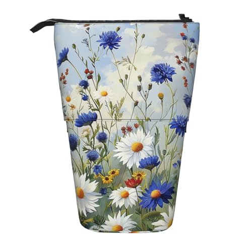 KCGSDEGV Wilde Blumen und Kornblumen Gänseblümchen Kunstdrucke Stehend Erweiterbar Federmäppchen Organizer für Schulstifte, Make-up & Reisen für Studenten & Künstler, Schwarz , Einheitsgröße, von KCGSDEGV