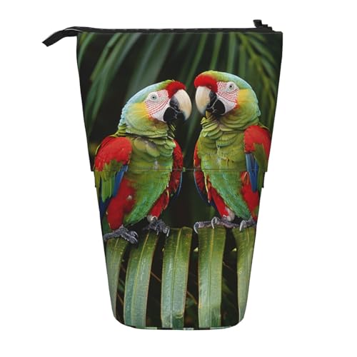 KCGSDEGV Zwei Papageien auf grüner Palme, stehend, erweiterbar, Federmäppchen, Organizer für Schulstifte, Make-up und Reisen, für Studenten und Künstler, Schwarz , Einheitsgröße, Schulranzen von KCGSDEGV