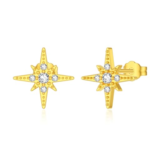 14K Solid Star Stud Ohrringe - Zierige Sternohrringe Stollen hypoallergene gelbe Sternohrringe für Frauen von KCHSRKHXC