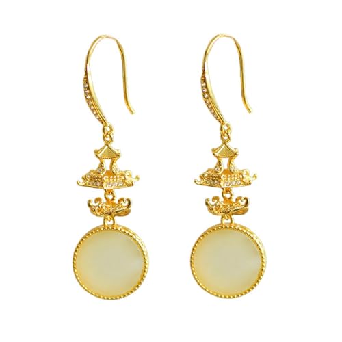Hetian Jade s Lange Tropfen Ohrringe für Frauen - Achteck Pavillon Gefährliche Ohrringe, Reihenohrringe, Einheitsgröße, Standard, Standard von KCHSRKHXC