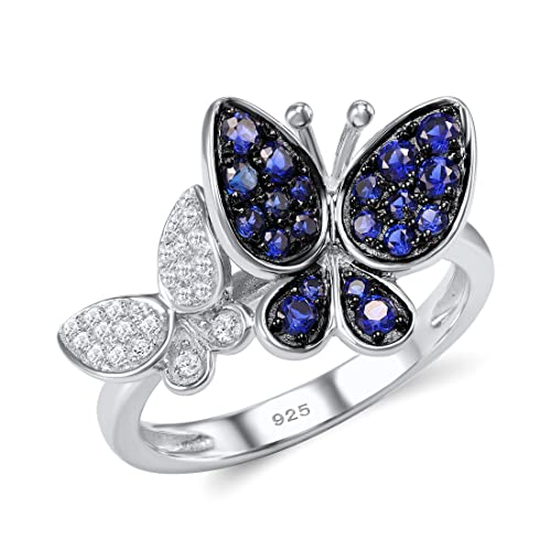 KCHSRKHXC 100% Ring For Women Shiny Blue White Cubic Zirconia Delicate Butterflies Party Fine Jewelry von KCHSRKHXC