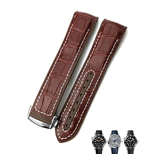 KCHSRKHXC 20mm 22mm Leather Cowhide Rubber Watchbands Fit For Omega Planet Ocean 600 GMT Orange Watch Strap von KCHSRKHXC
